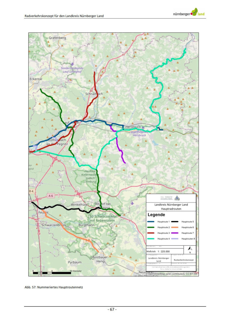 hauptrouten im Radverkehrskonzept für den Landkreis Nürnberger Land